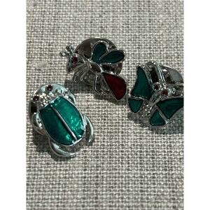 3 Vintage Lapel Pin Bug Enamel Rhinestones Jewelry‎ Insect Bug Brooch NOS Lot #2